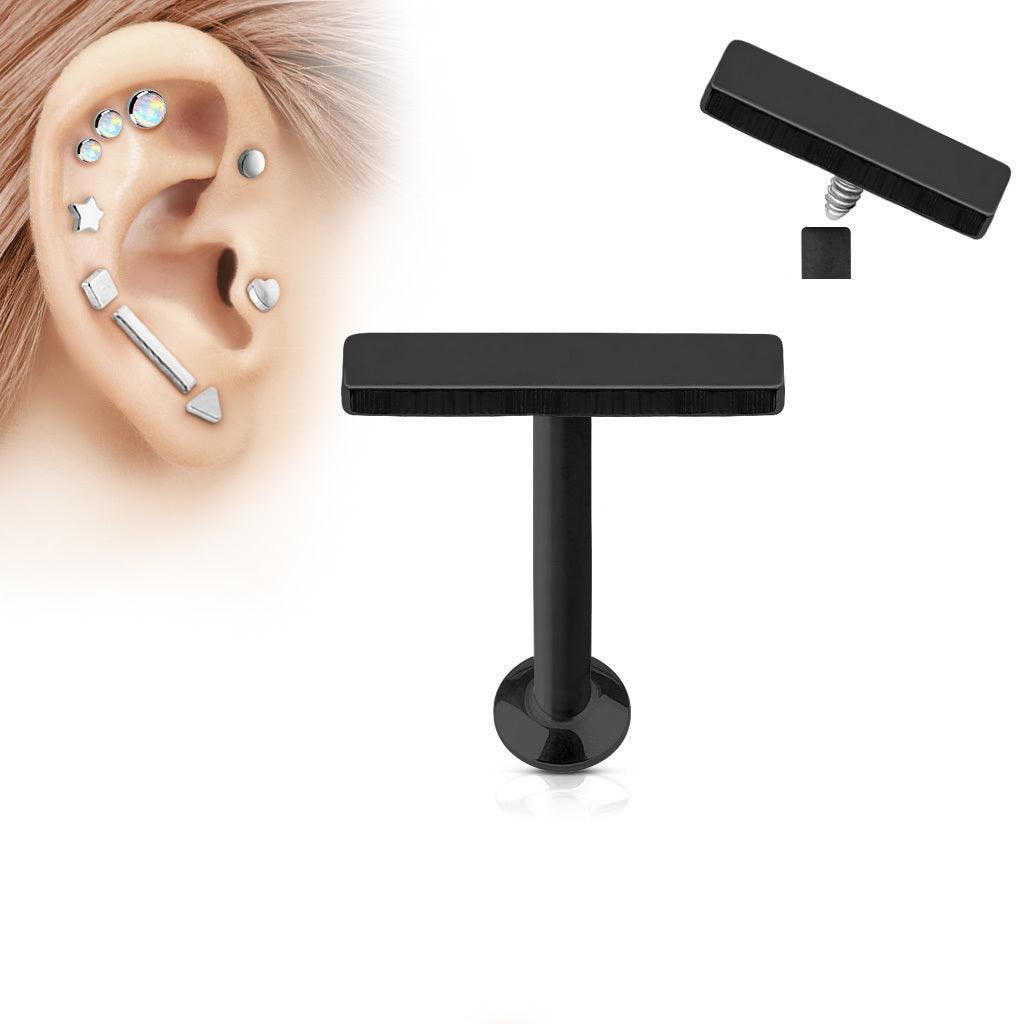 Cartilage jewelry, tragus jewelry Long Bar Black