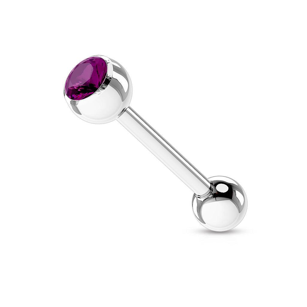 Tongue jewelry, Barbell 1.6mm Crystal (dark purple)