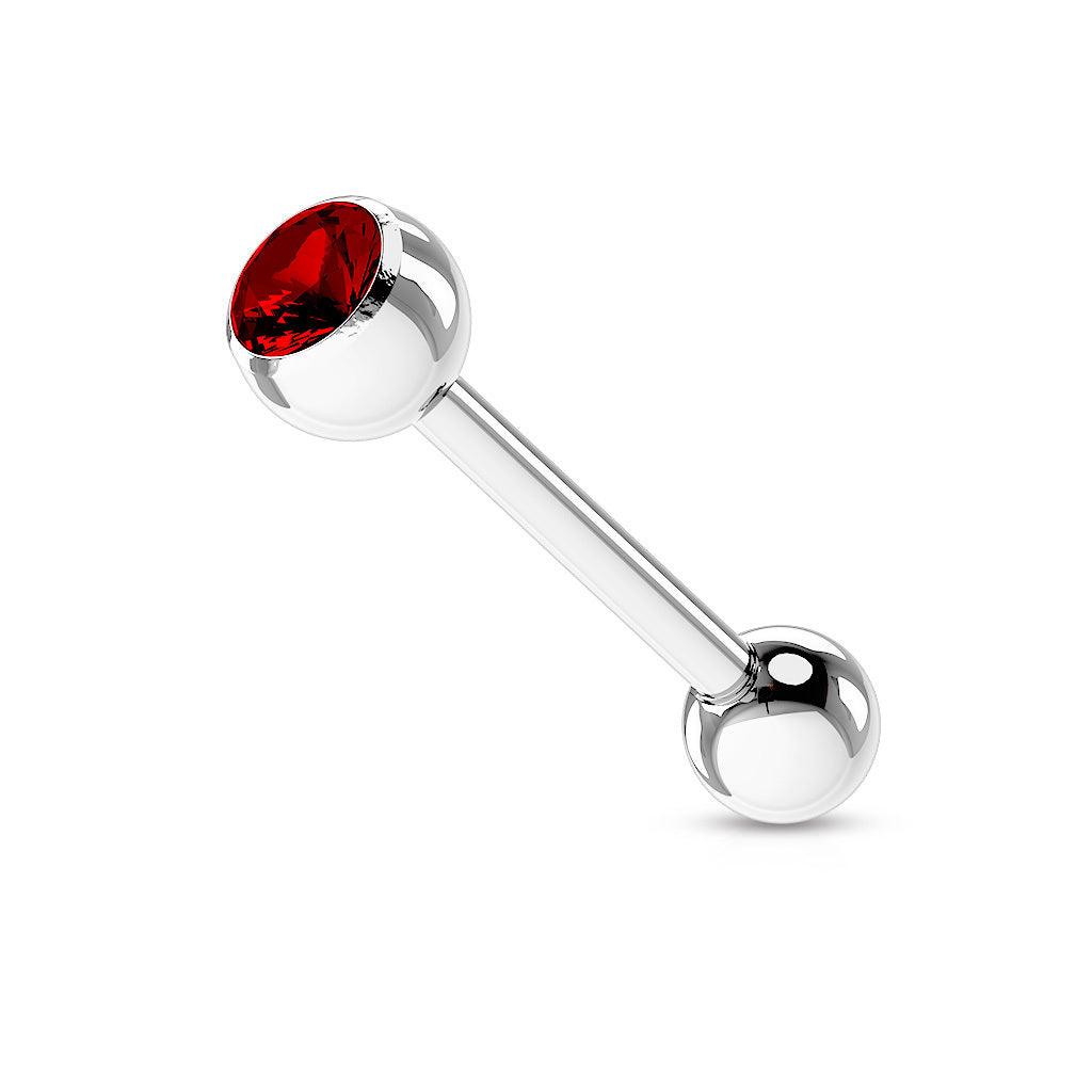 Tongue jewelry, Barbell 1.6mm Crystal (red)