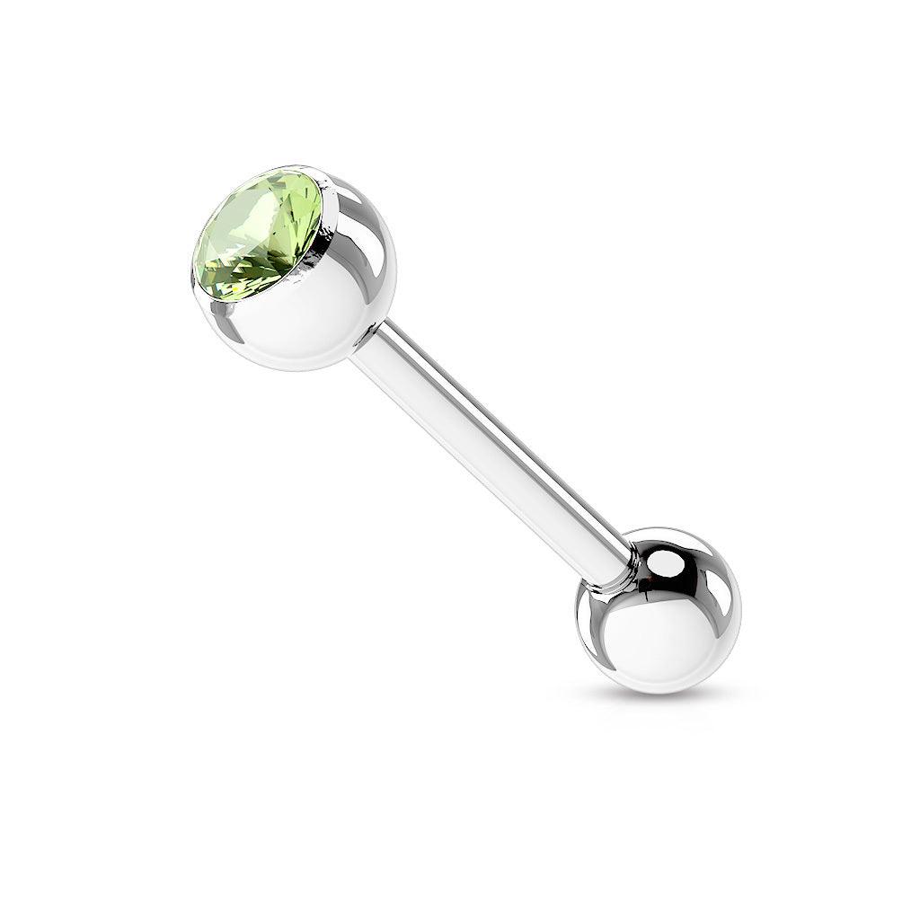 Tongue jewelry, Barbell 1.6mm Crystal (light green)