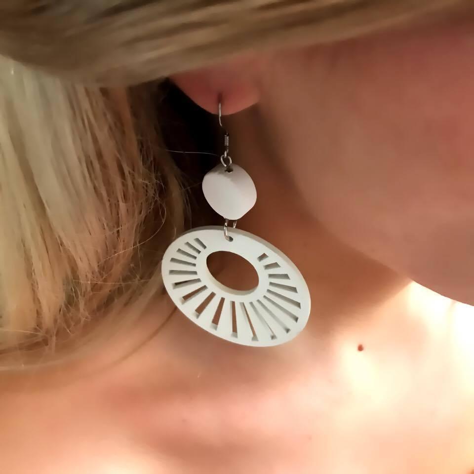 Wooden earrings, Sun (white)