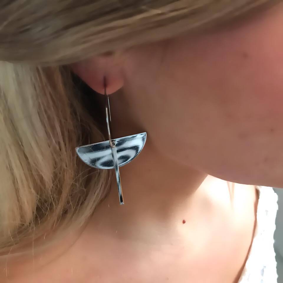 Earrings, Geometric Silver Swing