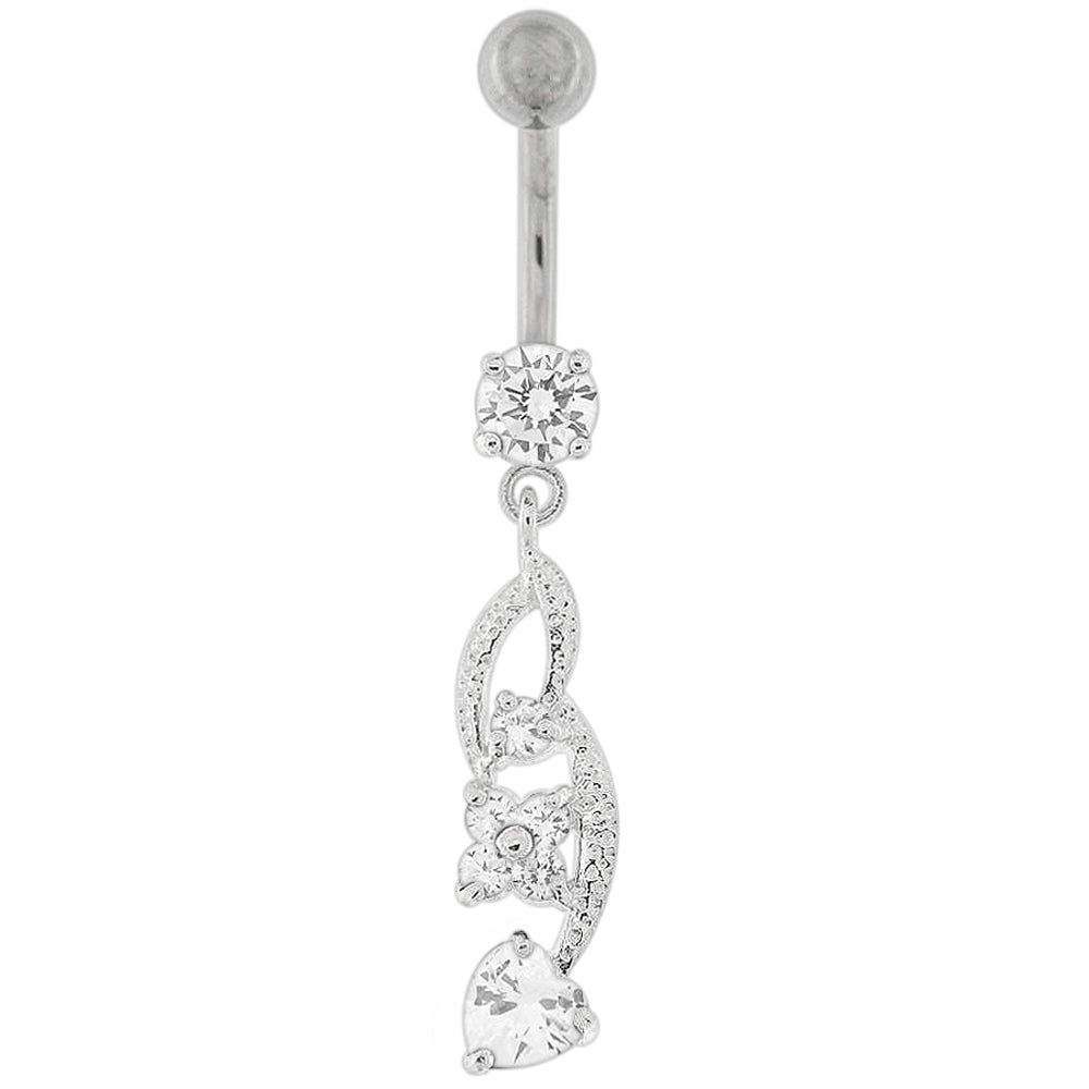 Silver belly button ring with titanium stem, Clear crystal, Romantic Small Flower