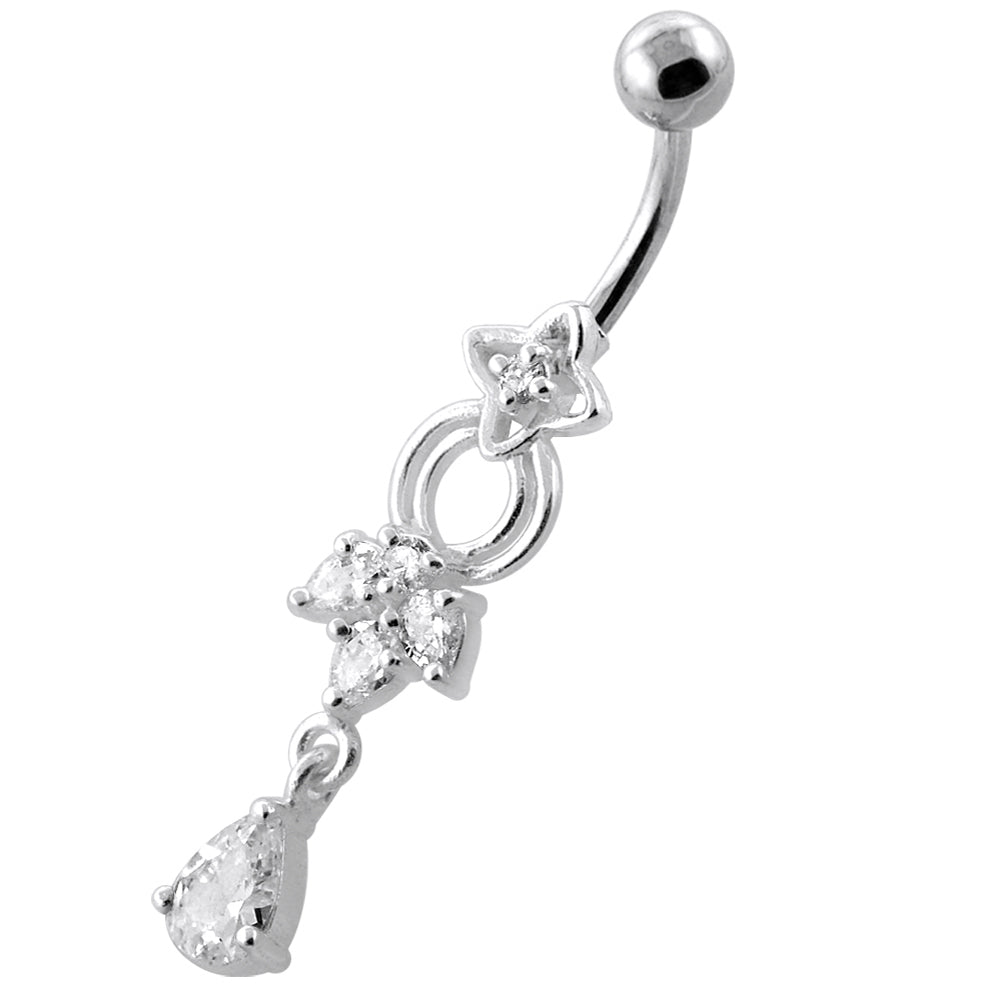 Silver belly button ring with titanium stem, Romantic Teardrop (various lengths)