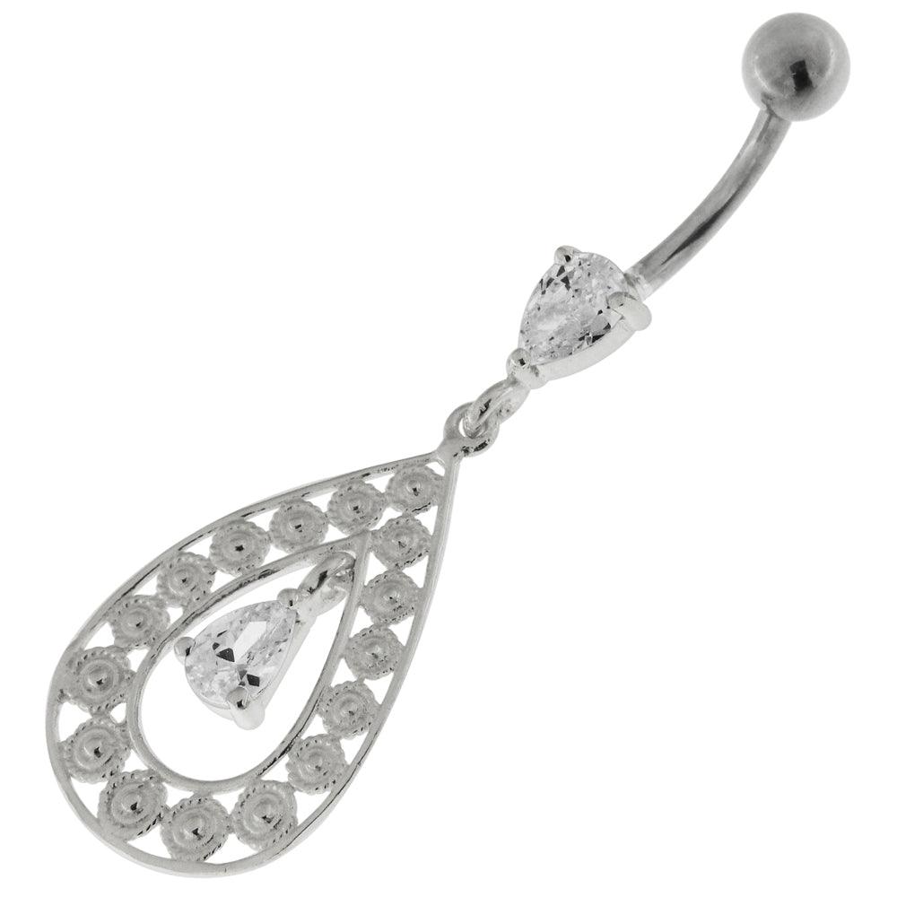 Silver belly button ring with titanium stem, Big Teardrop