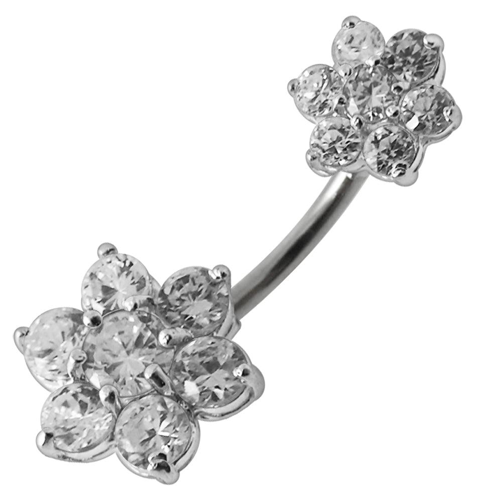 Titanium navel ring with flower decoration|Two Crystal Flowers