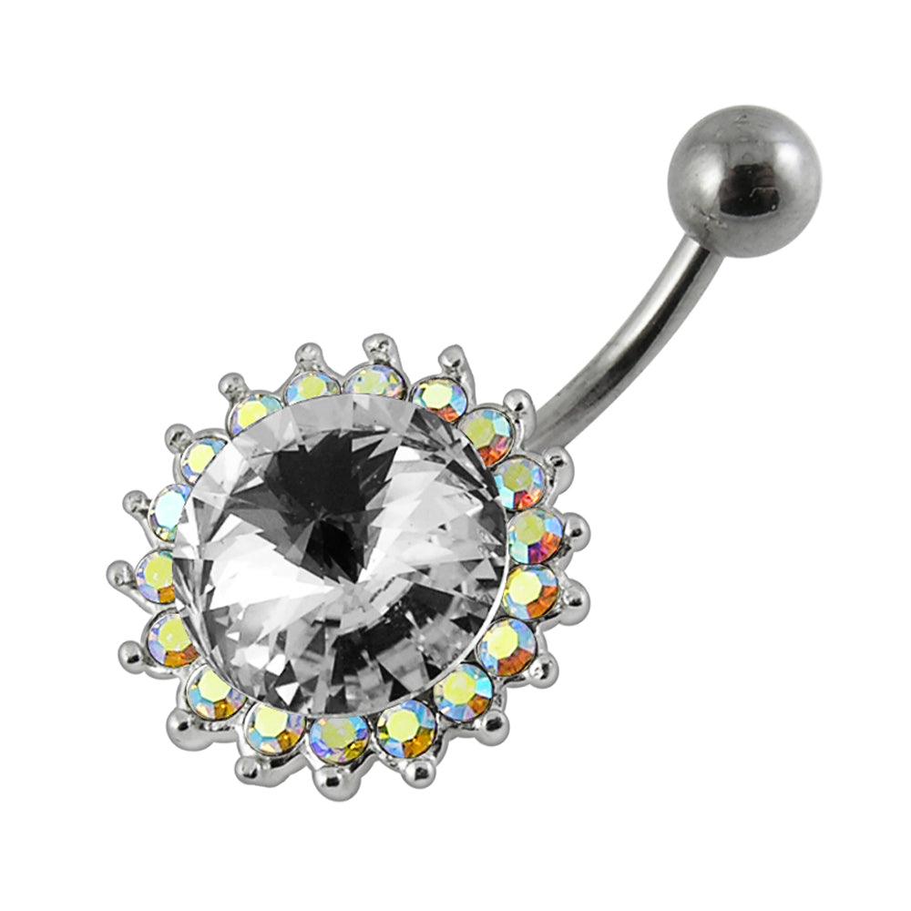 Surgical steel belly button ring, Elizabeth -bright stone belly button ring (AB)