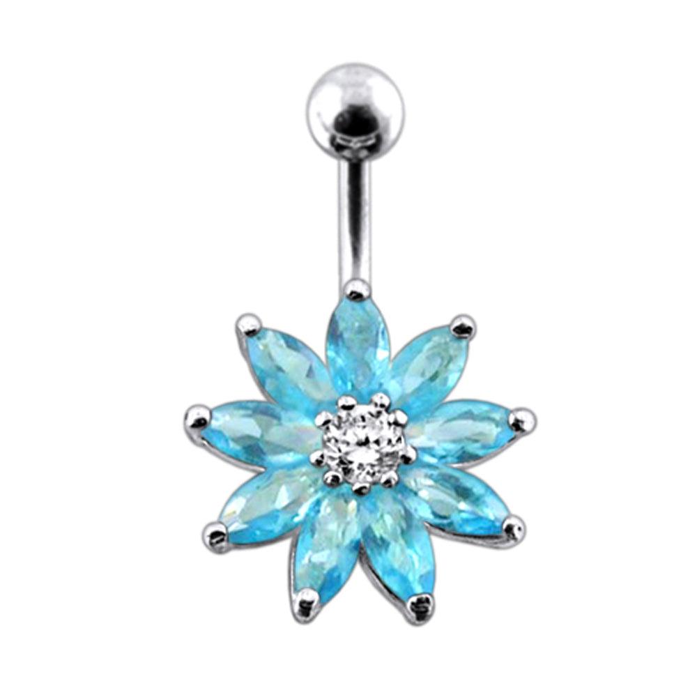 Titanium belly button ring with turquoise flower|Pretty Small Flower