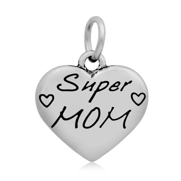 Surgical steel pendant, text jewelry Super Mom