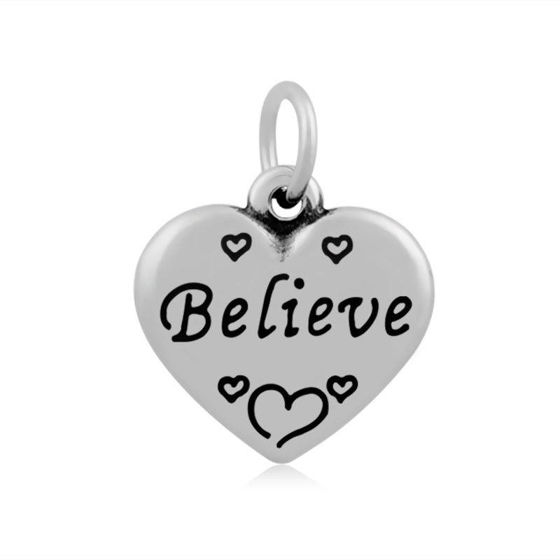 Surgical steel pendant, text jewelry Believe