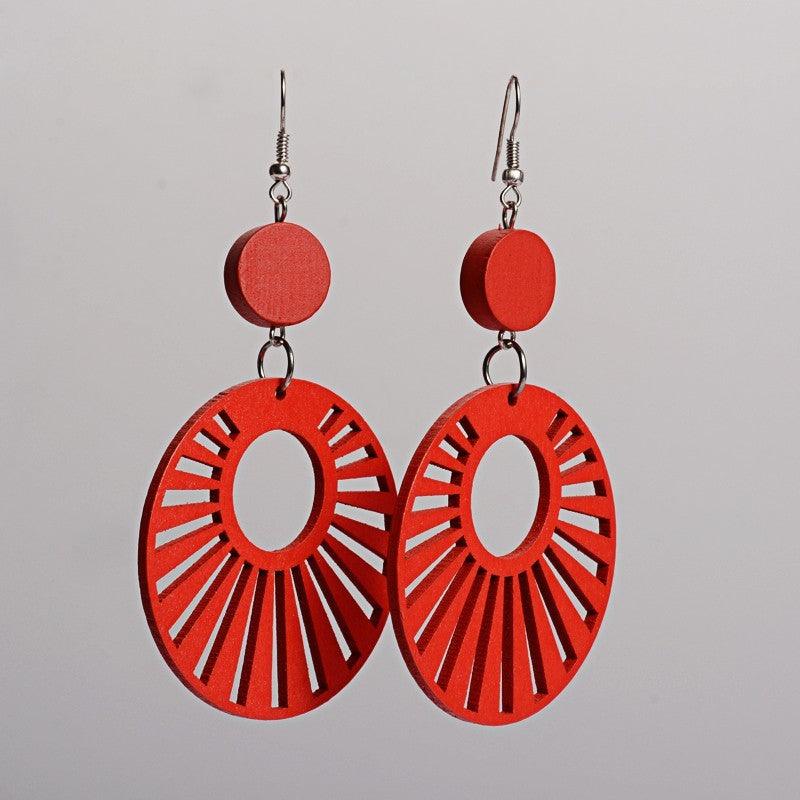 Wooden earrings, Sun (red)