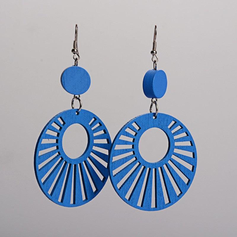 Wooden earrings, Sun (blue)