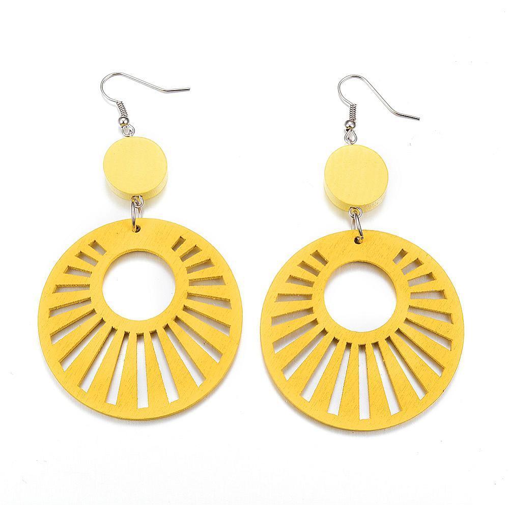 Wooden earrings, Sun (yellow)