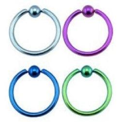 Piercing ring 1.2mm, Titanium BCR colored ball lock ring ⌀8mm