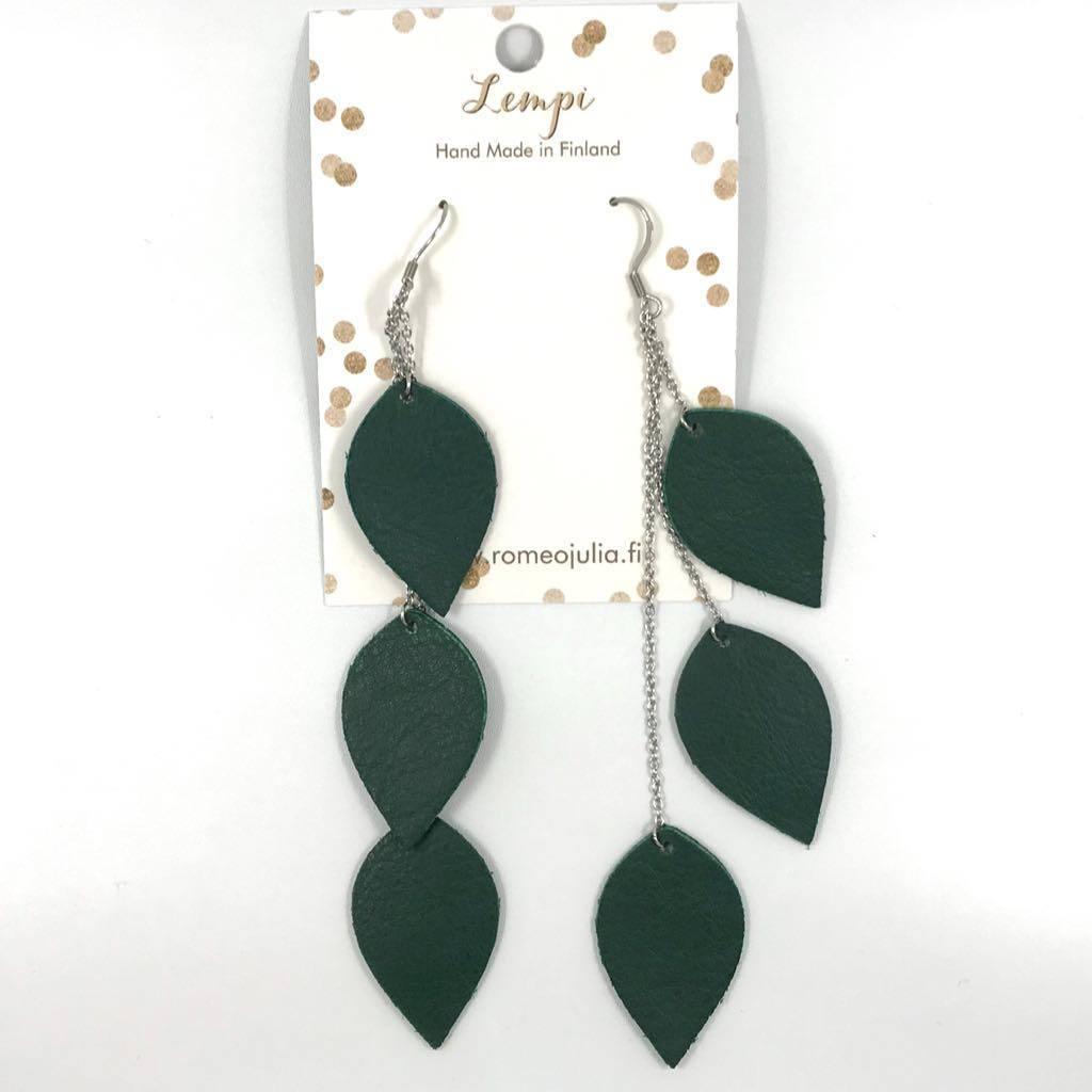 LEMPI earrings, Leaves (dark green, three-piece)