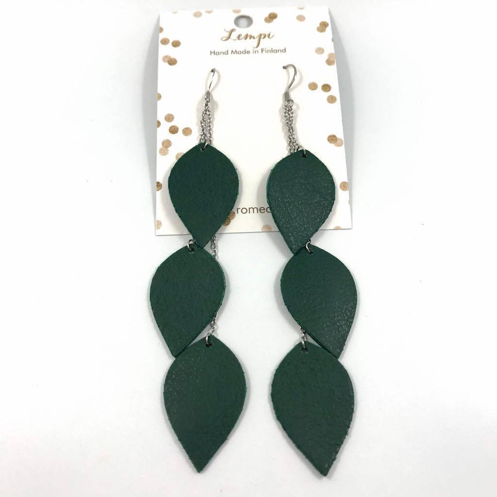 LEMPI earrings, Leaves (dark green, three-piece)