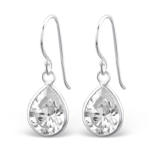 Silver earrings, Crystal drop large (clear)