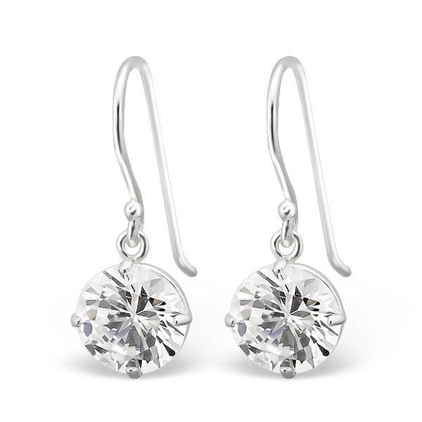 Silver earrings, Cubic Zirconia Round (clear)