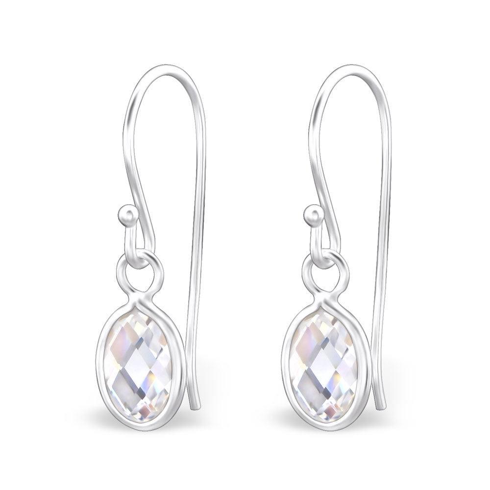 Silver earrings, Oval (clear)