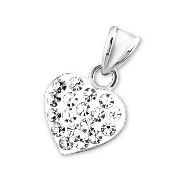 Silver pendant, Heart with small crystals