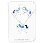 Silver children's jewelry set, Unicorn (blue)