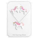 Children's silver jewelry set, Pink Unicorn