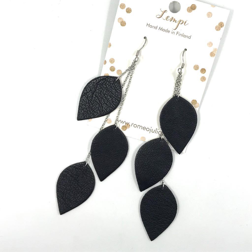 LEMPI earrings, Leaves (black, three-piece)