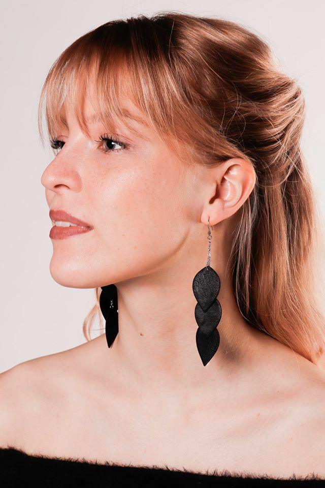 LEMPI earrings, Leaves (black, three-piece)