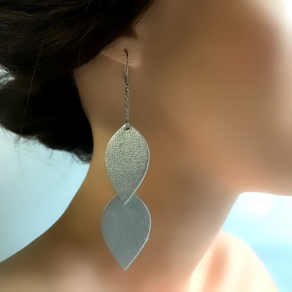 LEMPI earrings, Leaves (silver, two-piece)