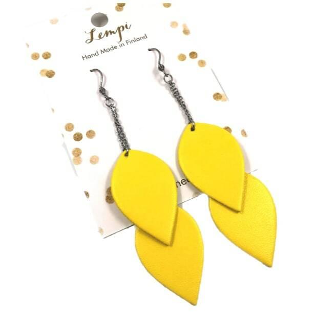 LEMPI earrings, Leaves (sunny yellow, two-piece)