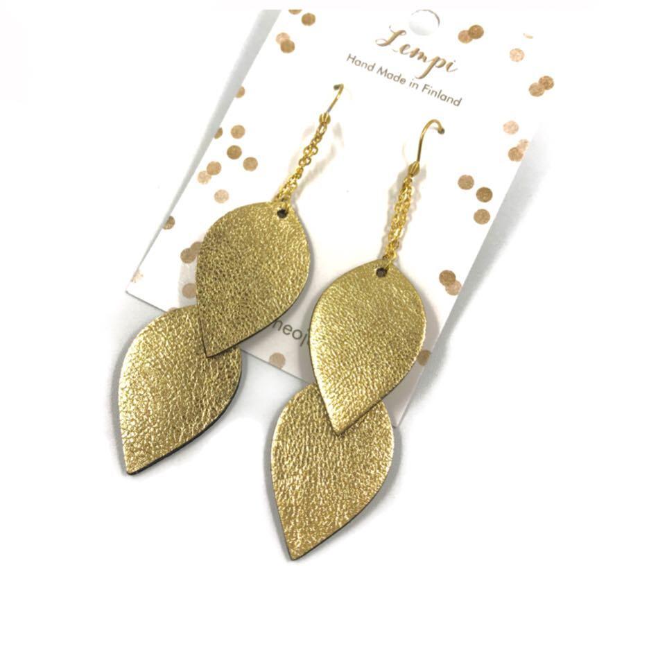 LEMPI earrings, Leaves (gold, two-piece)