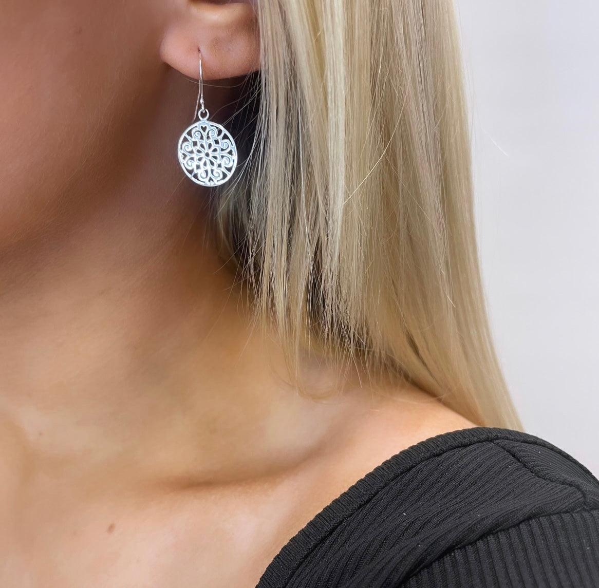 Silver earrings, Flower Lace (lace earrings, light)