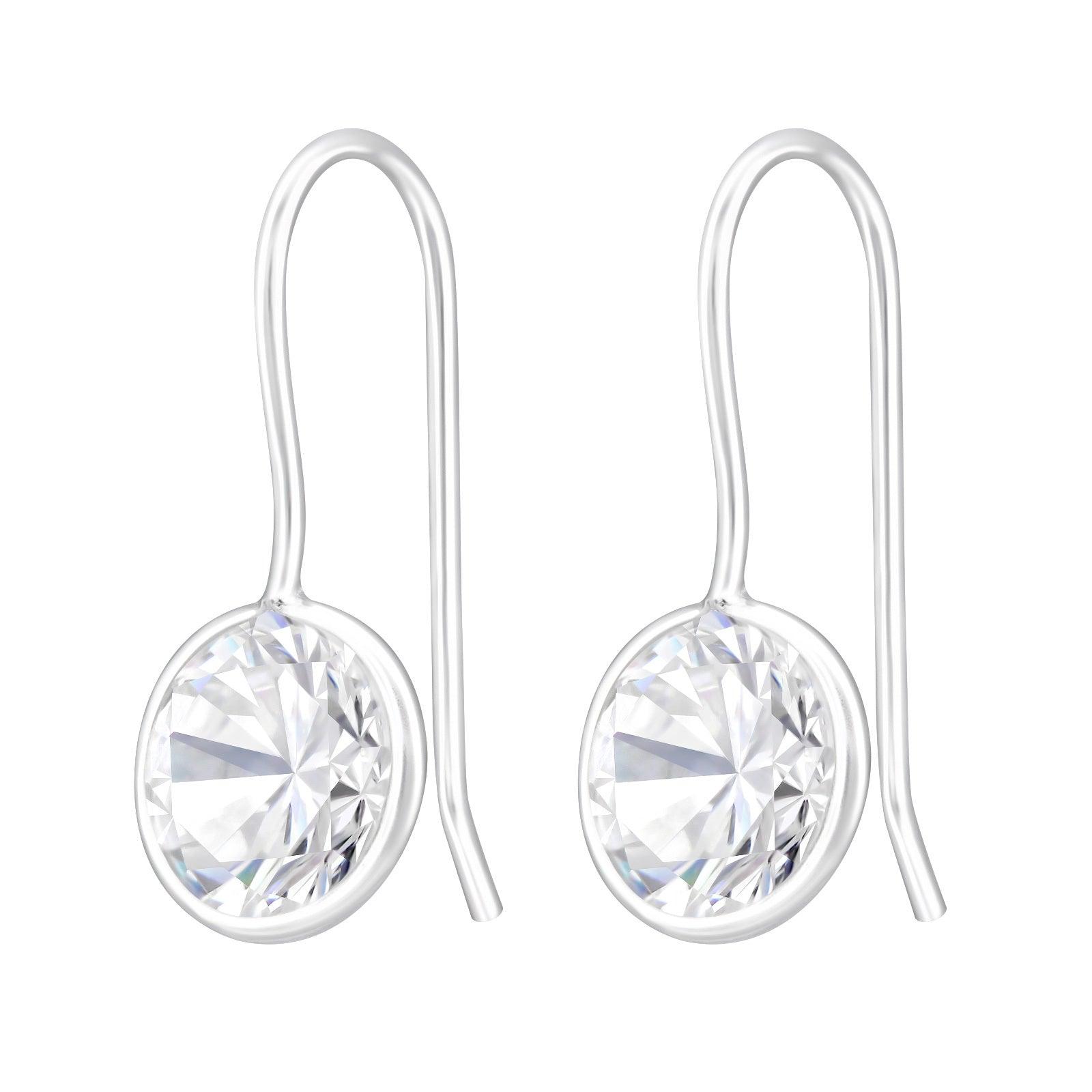 Silver earrings, Cubic Zirconia, fixed hook (small)