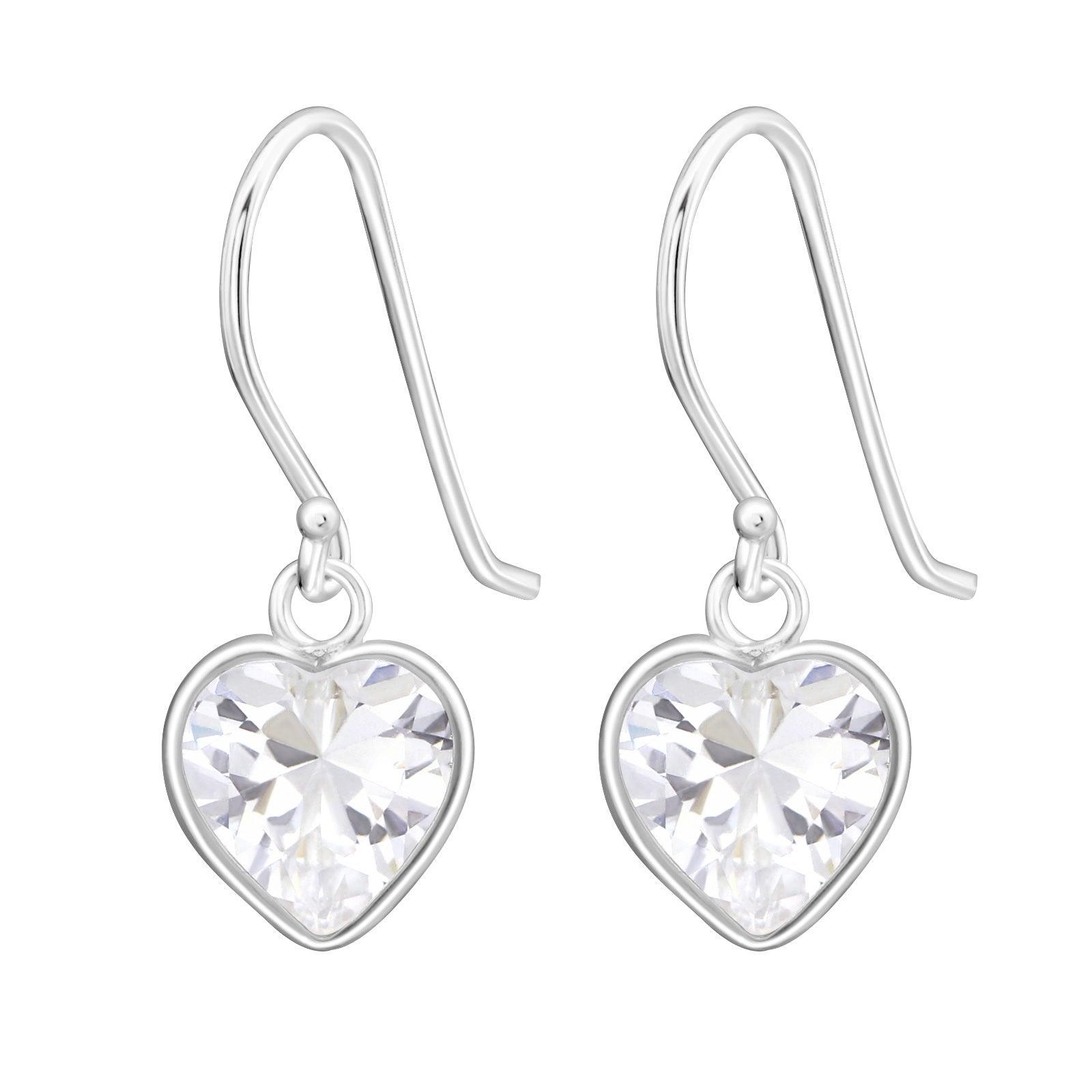 Silver earrings, Medium Crystal Heart (clear)