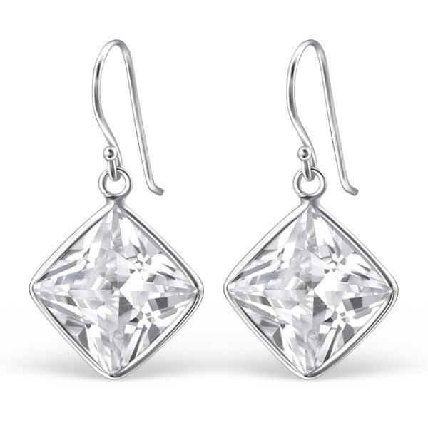 Silver earrings, Cubic Zirconia square (large)