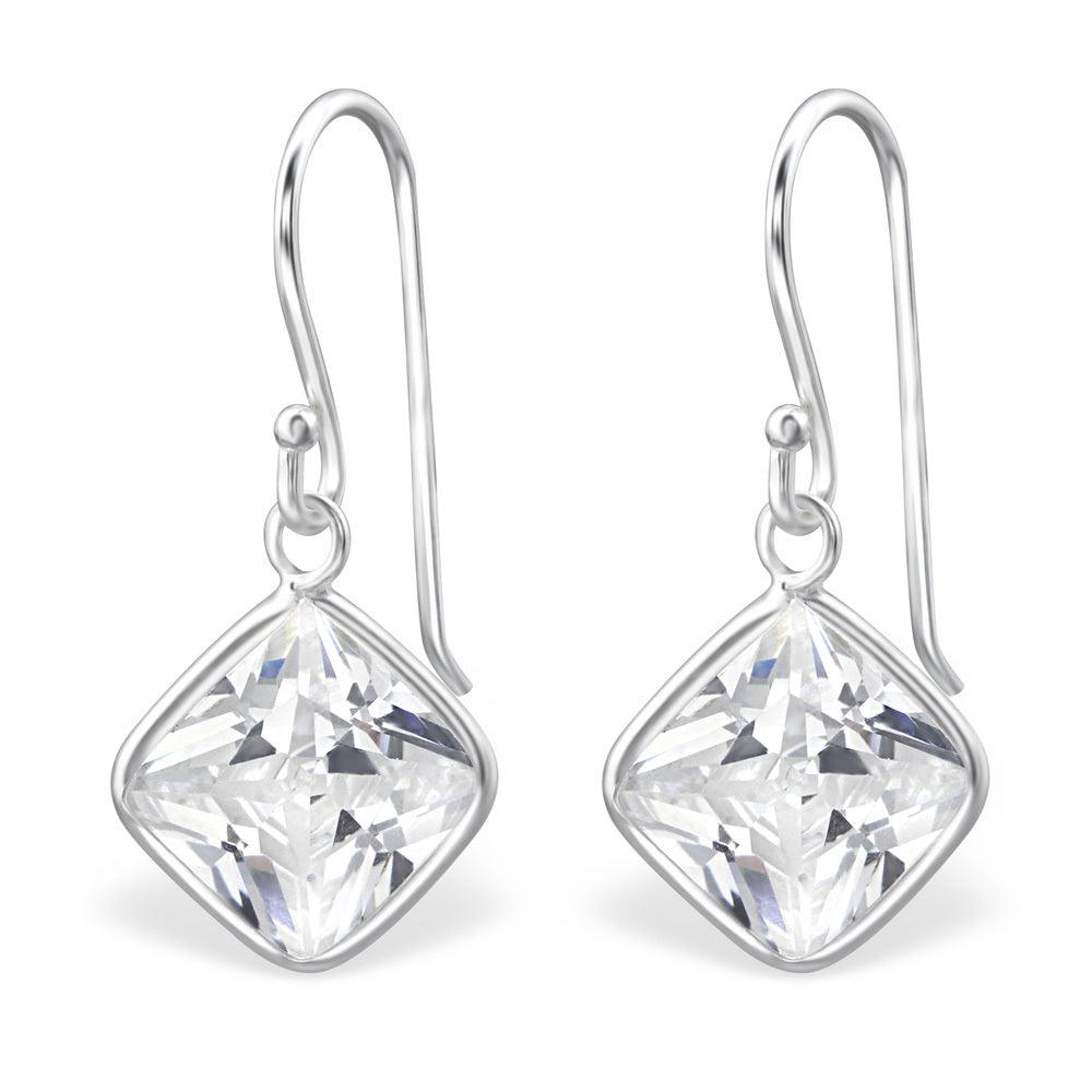 Silver earrings, Cubic Zirconia square (small)