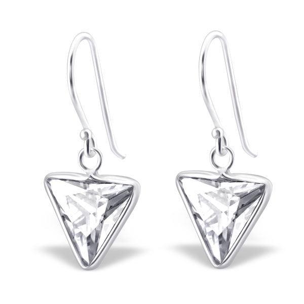 Silver earrings, Clear Cubic Zirconia triangle