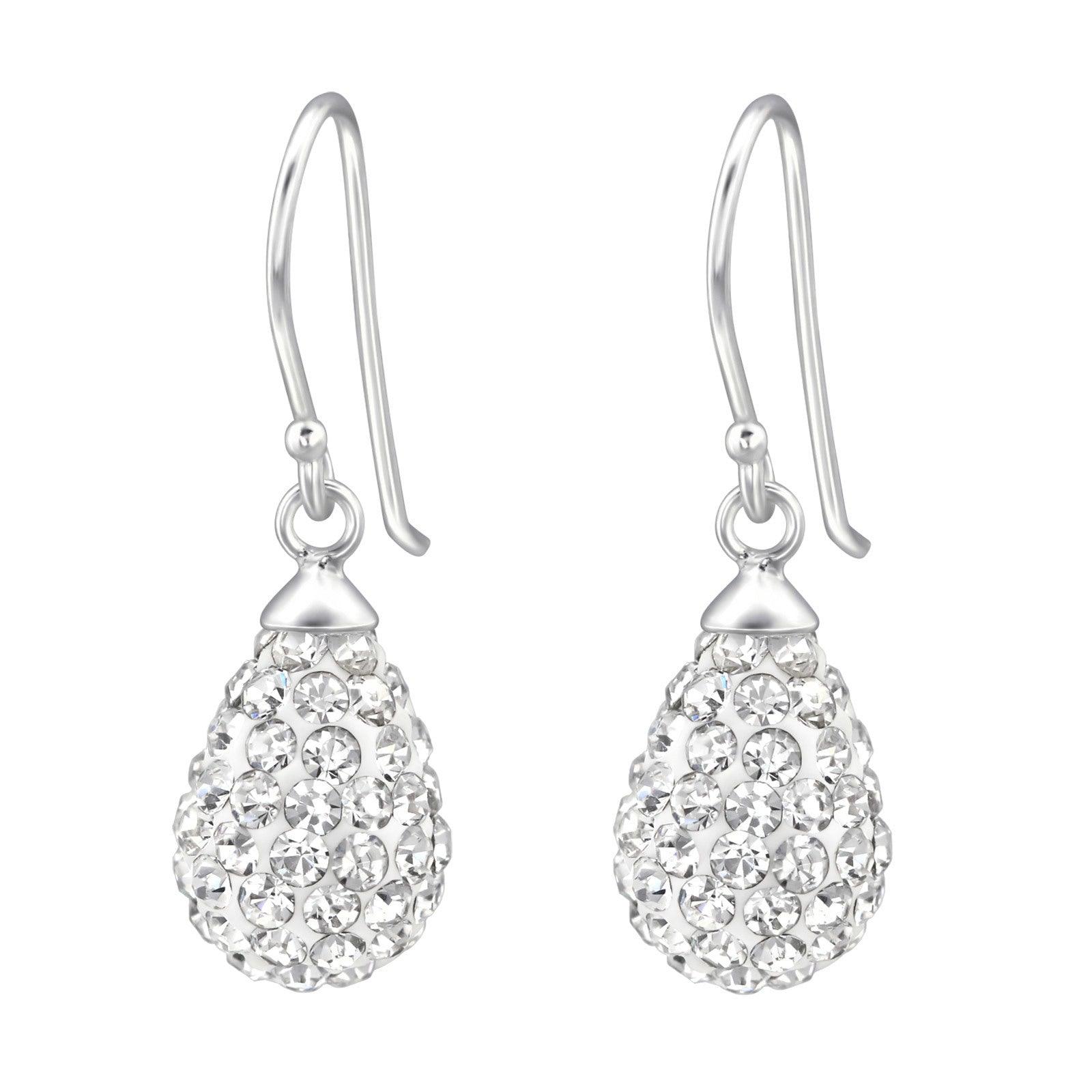 Silver earrings, Crystal Teardrop (clear drop)