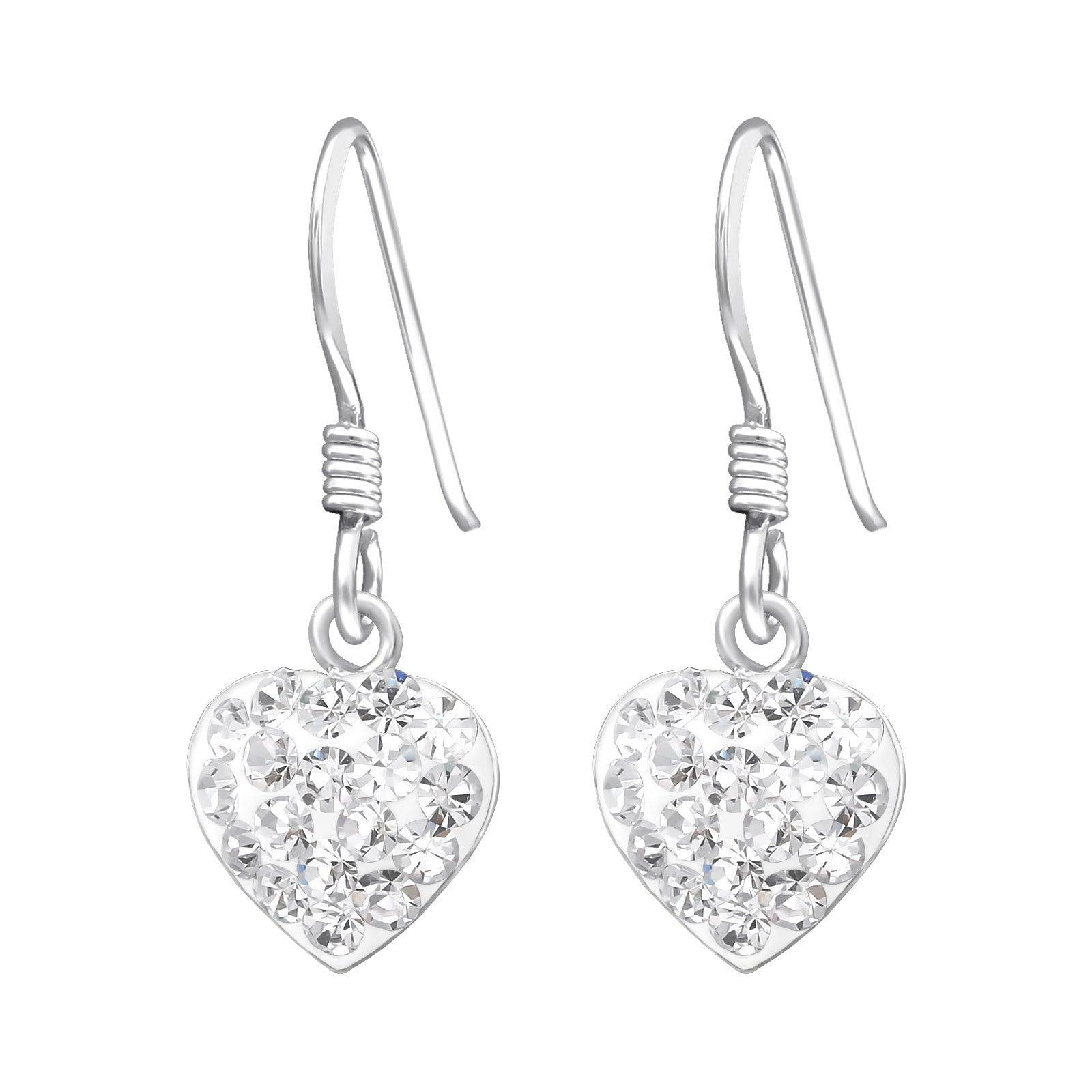 Silver earrings, Small Round Crystal Heart (clear heart)