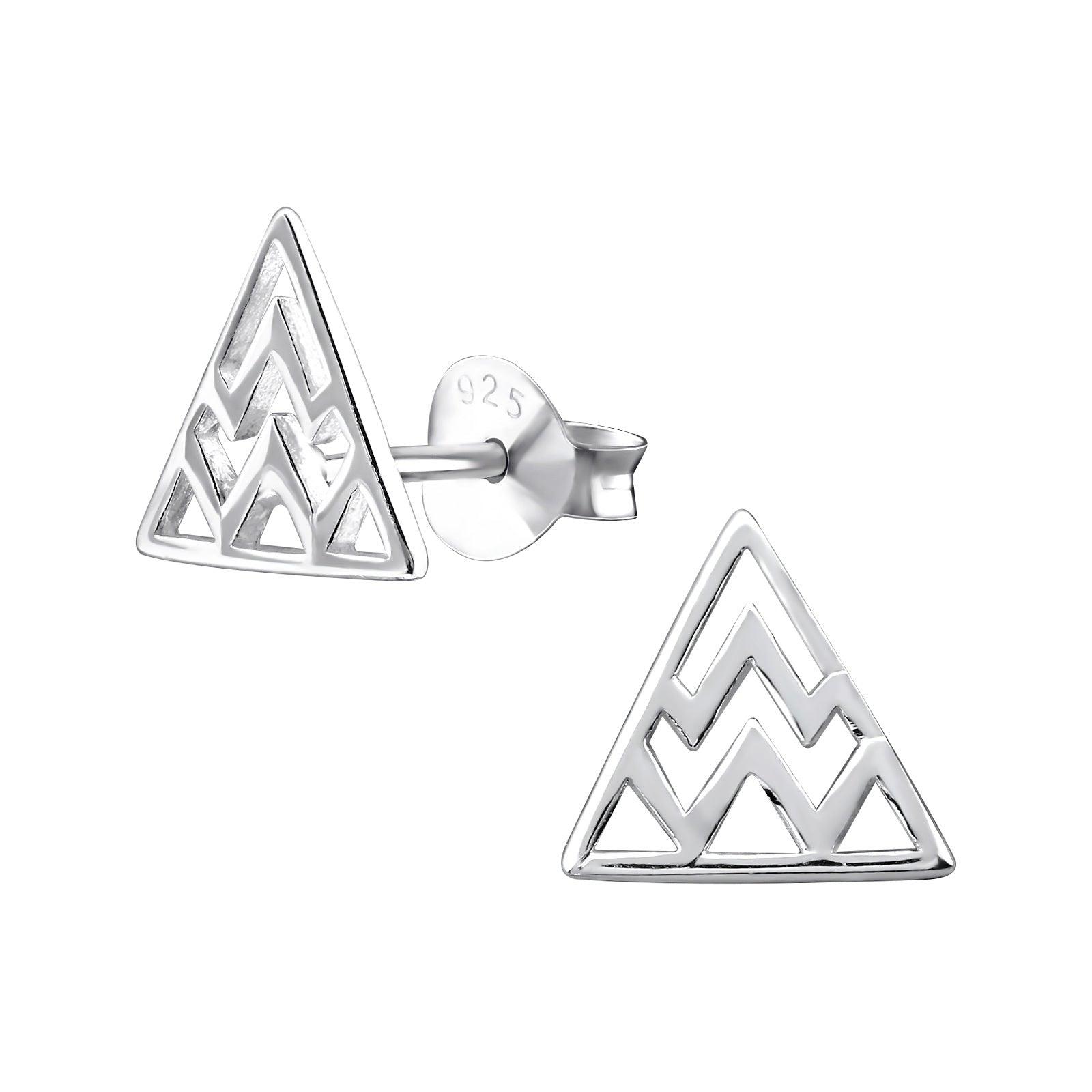 Silver earrings, MINIMALISM/Triangle with Geometric Pattern