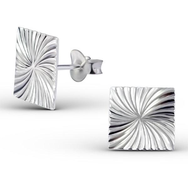 Silver earrings, MINIMALISM/Diamond Cut Square (size L)