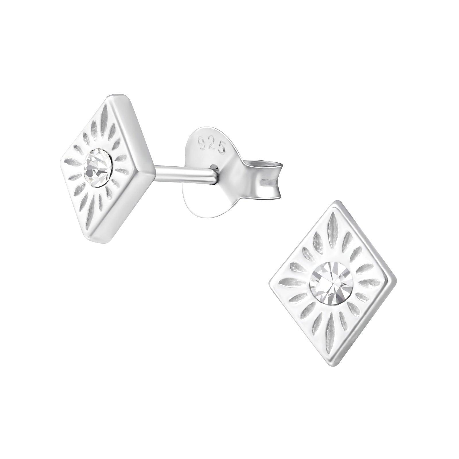 Silver stud earrings, Small Diamond