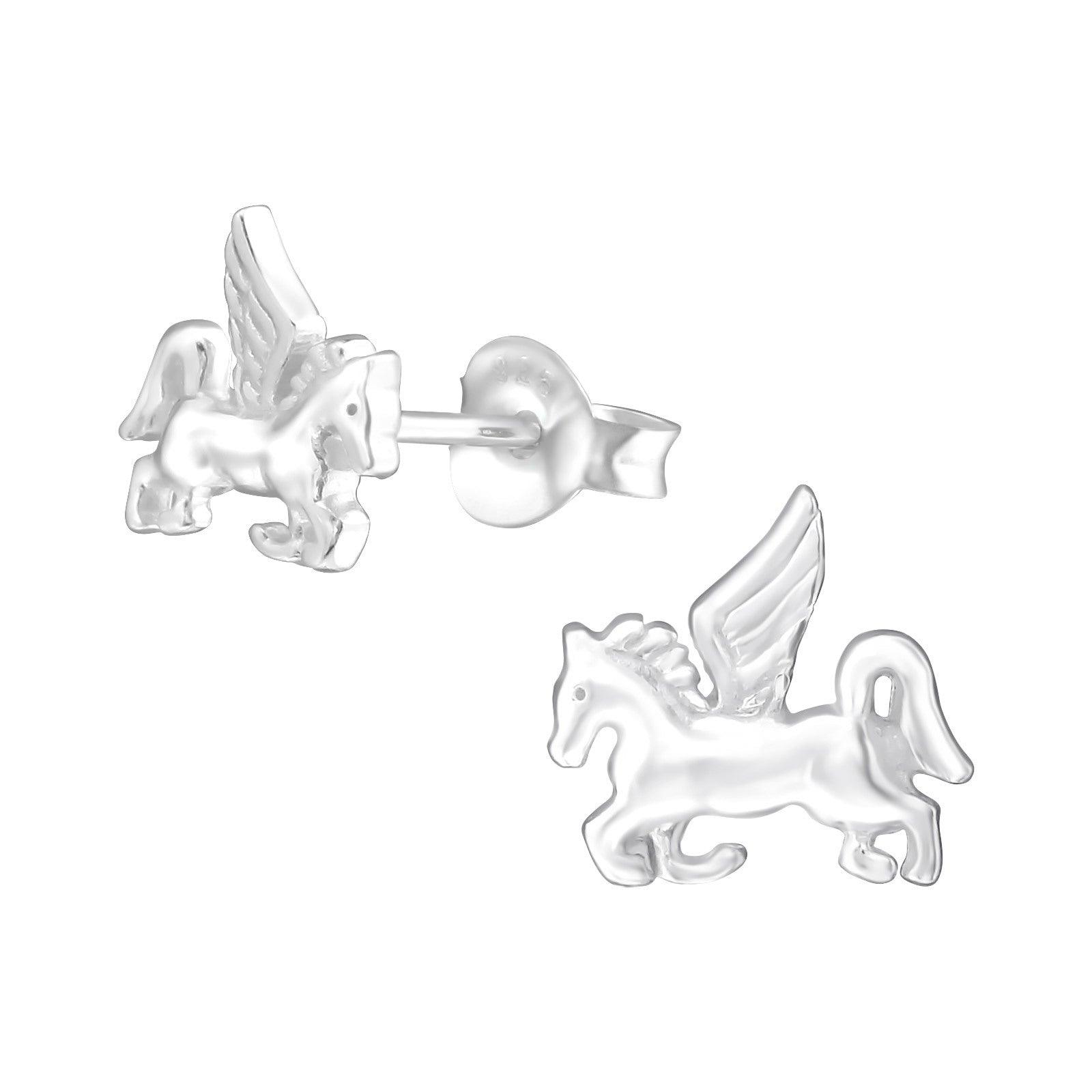 Silver stud earrings, Unicorn (stoneless model, 2)