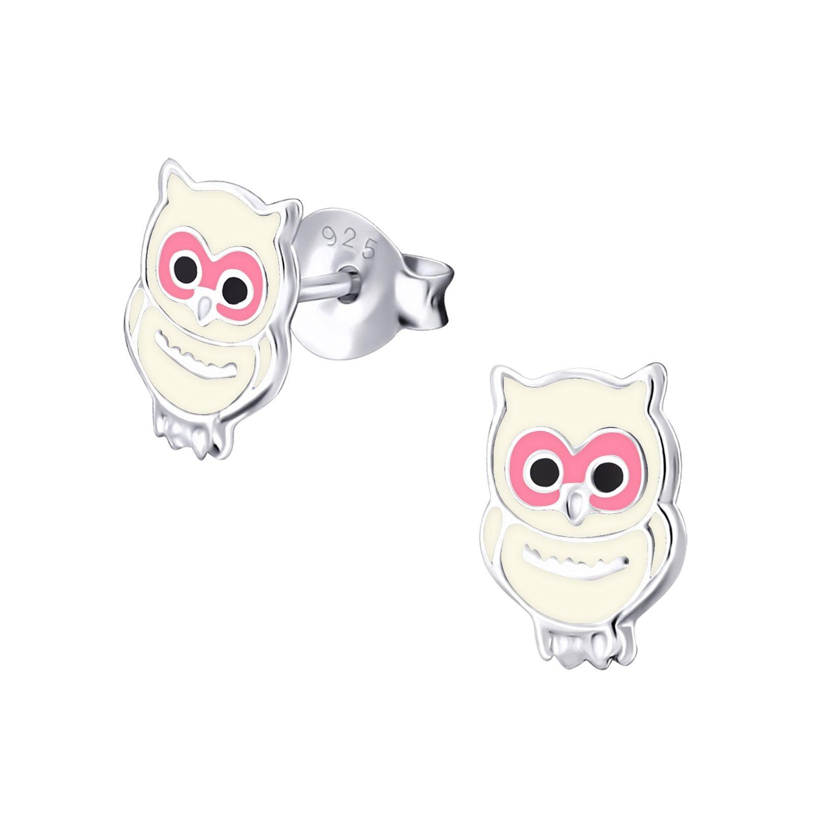 Silver earrings, White owl