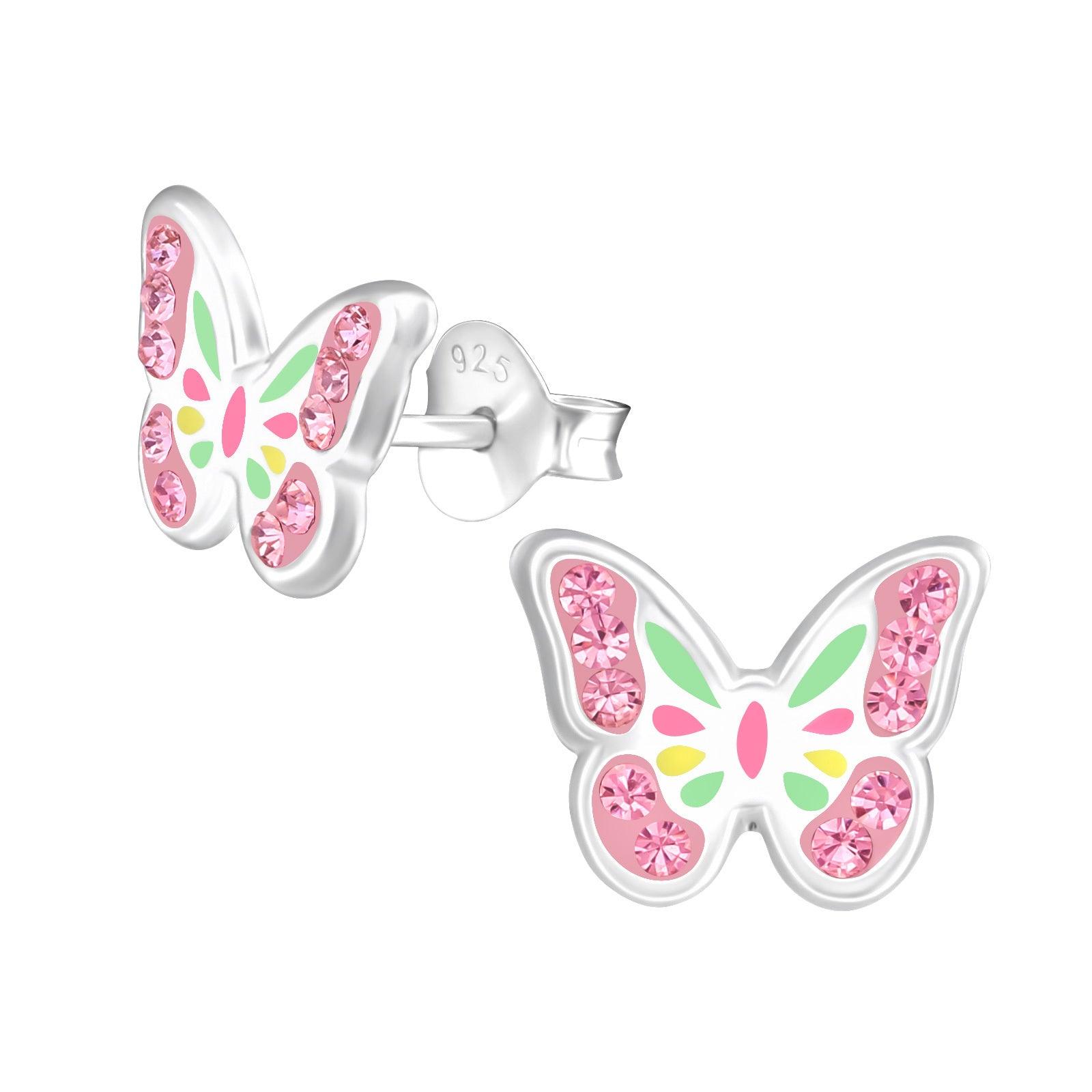 Children's silver buttons, Pink Butterfly