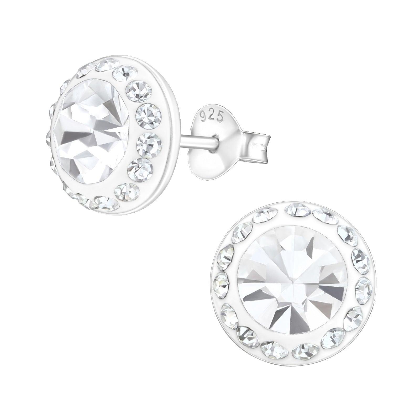 Silver ear studs, Clear stud with decorative edge (size L)