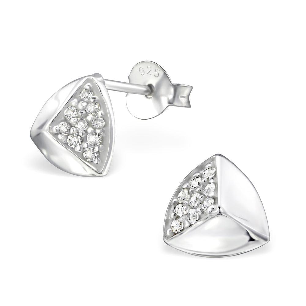 Silver earrings, Modern Triangle with CZ (clear triangle)