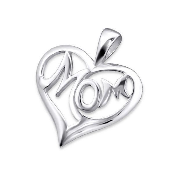 Silver pendant, Mom (heart pendant for mother)