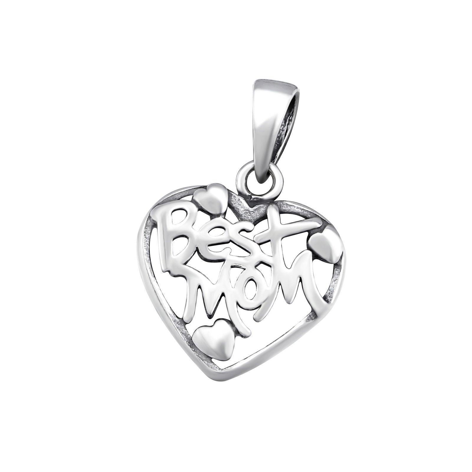 Silver pendant, Best Mom (heart pendant for mom)