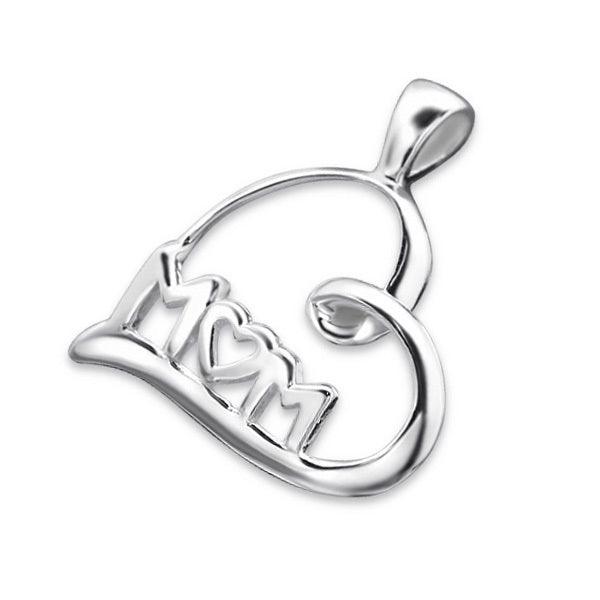 Silver pendant, Mom (heart necklace for mother)